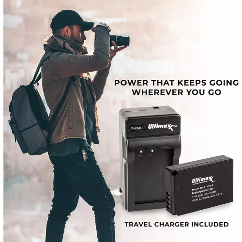 2x LP-E12 Batteries & Charger for Canon SX70, EOS SL1, M200, M10, M50, M100