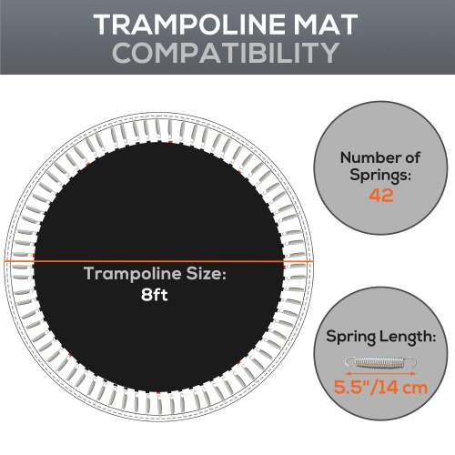 Soozier Trampoline Replacement Mat with 8 Rows of Stitching, Spring Pull Tool and 42 V-Hooks, Fits 8ft Trampoline, Using 5.5" Springs, Trampoline Mat,