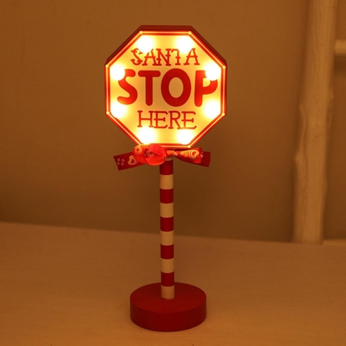 Décorations de Noël Affiche de poteau «&nbsp;Stop Here Here&nbsp;» avec lumières à DEL Décoration de table pour table de Noël intérieure Bureau à