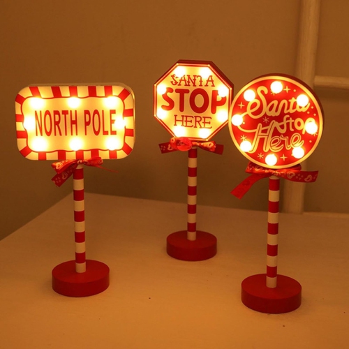 Décorations de Noël Affiche de poteau «&nbsp;Stop Here Here&nbsp;» avec lumières à DEL Décoration de table pour table de Noël intérieure Bureau à