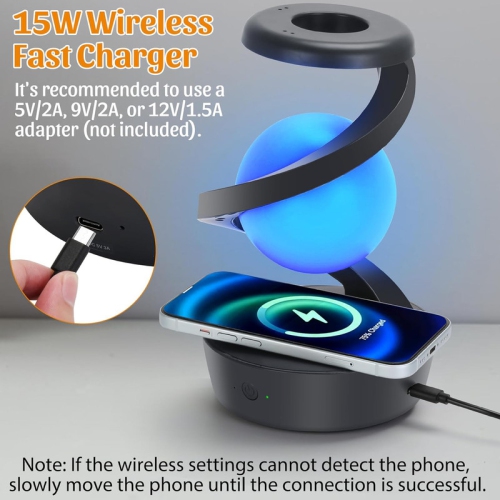 Cordless Rechargeable Mini Table Lamps, Small Bedside Lamp RGB Color Mood Light with 15W Wireless Charger, Battery Night Light for Nightstand Bedroom