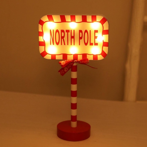 Christmas Decorations North Pole Sign with LED Light Xmas Tabletop Stand Decor for Indoor Home Office Holiday Party Decorative Christmas Street Sign