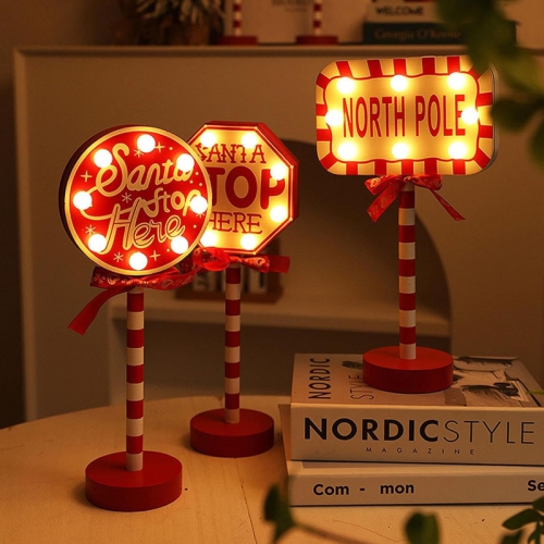 Christmas Decorations North Pole Sign with LED Light Xmas Tabletop Stand Decor for Indoor Home Office Holiday Party Decorative Christmas Street Sign