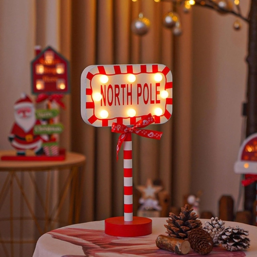Christmas Decorations North Pole Sign with LED Light Xmas Tabletop Stand Decor for Indoor Home Office Holiday Party Decorative Christmas Street Sign