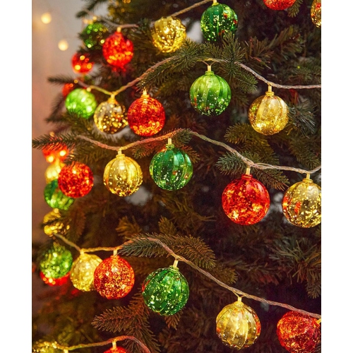 10Ft New Led Christmas Ball String Lights,Christmas Ball Tree Decoration Lights,Ball Snowflake Pentagram String Lights Decorative for Room,Christmas,