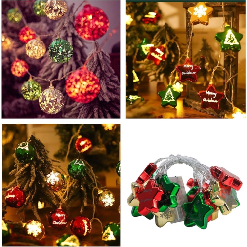 10Ft New Led Christmas Ball String Lights,Christmas Ball Tree Decoration Lights,Ball Snowflake Pentagram String Lights Decorative for Room,Christmas,