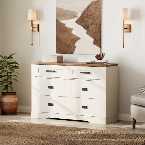 WAMPAT Dresser for Bedroom with 6 Drawers, 47" Wide Storage Chest of Drawers, Wood Closet Chests Organizer for Clothes, Kids Room, Living Room,