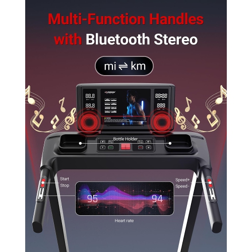 HARISON Treadmill for Home with Incline, 3.0HP Running Machine with 300 lbs Weight Capacity, 17.72" Wide Tread Belt, Bluetooth Speaker