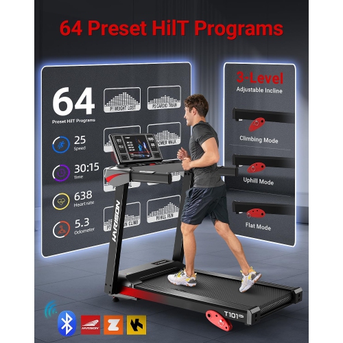 HARISON Treadmill for Home with Incline, 3.0HP Running Machine with 300 lbs Weight Capacity, 17.72" Wide Tread Belt, Bluetooth Speaker