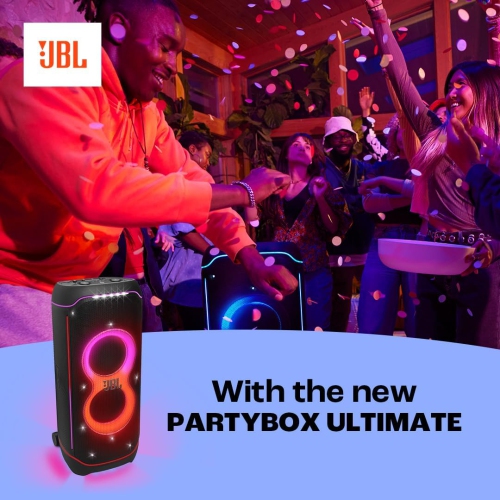 PartyBox Ultimate de JBL - Haut-parleur de fête massif avec son puissant, jeu de lumière multidimensionnel, résistance aux éclaboussures - Noir - BO