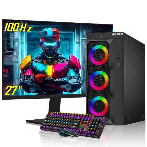 AQVIN  Refurbished (Excellent) - RGB Gaming Desktop PC Luminarings Graphics Gtx 1650 4GB Intel Core I7 Cpu 16GB Ram 512GB + 500GB HDD Windows 11 Pro
