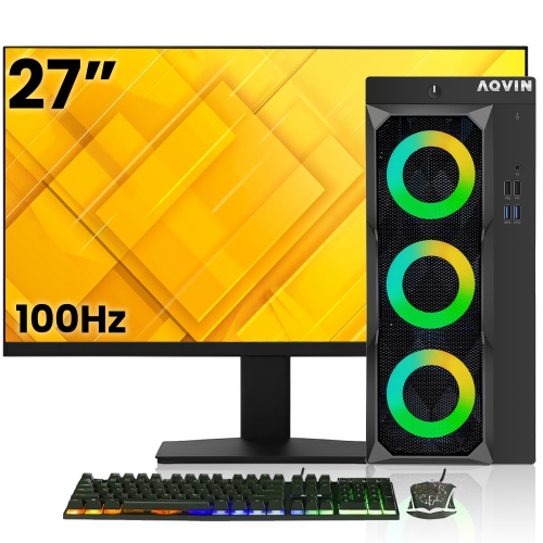 Refurbished - Prebuilt RGB Gaming PC Combo AQVIN | New 27-inch FHD Monitor | Intel i7 | 32GB RAM | 512GB SSD | AMD Radeon RX 550 4GB | Windows 10 Pro