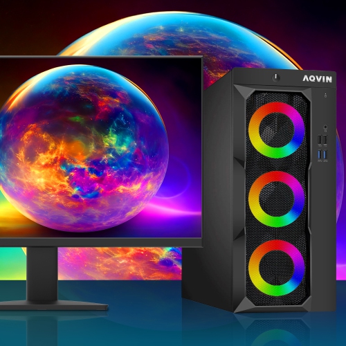 Refurbished - Prebuilt RGB Gaming PC Combo AQVIN | New 27-inch FHD Monitor | Intel i7 | 32GB RAM | 512GB SSD | AMD Radeon RX 550 4GB | Windows 10 Pro