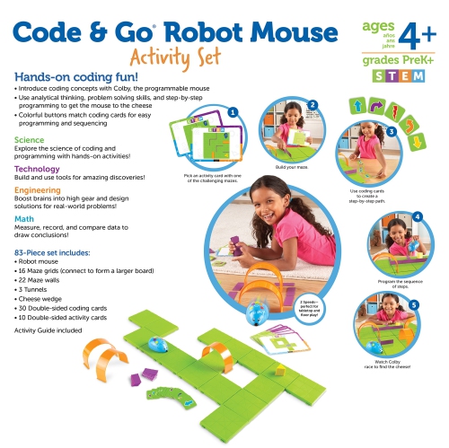 Learning Resources Code & Go Robot Mouse Activity Set - 83 pieces, Ages 4+ Coding Robot For Kids, STEM Toys For Boys A..