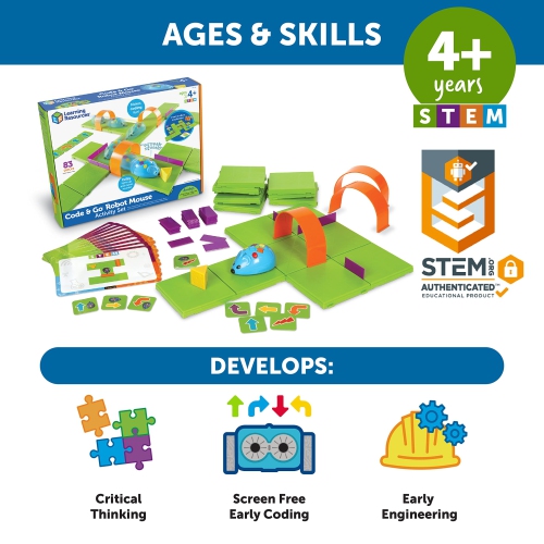 Learning Resources Code & Go Robot Mouse Activity Set - 83 pieces, Ages 4+ Coding Robot For Kids, STEM Toys For Boys A..