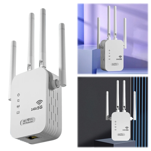 Amplificateur de signal Wi-Fi avec port WAN/LAN; Amplificateur de signal Wi-Fi bibande 2,4&nbsp;GHz/5&nbsp;GHz; 4 antennes pour petits bureaux à