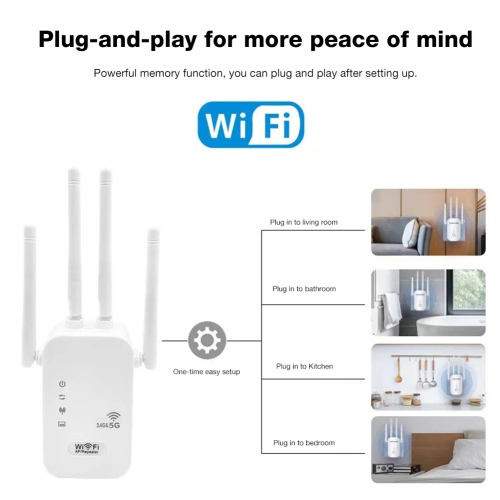 Amplificateur de signal Wi-Fi avec port WAN/LAN; Amplificateur de signal Wi-Fi bibande 2,4 GHz/5 GHz; 4 antennes pour petits bureaux à