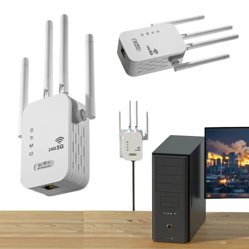 Amplificateur de signal Wi-Fi avec port WAN/LAN; Amplificateur de signal Wi-Fi bibande 2,4 GHz/5 GHz; 4 antennes pour petits bureaux à