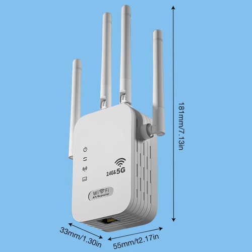 Wi-Fi Signal Booster with WAN/LAN Port Dual-Band 2.4GHz/5GHz WiFi Signal Amplifier 4 Antennas for Home Small Office
