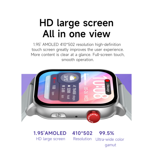 TUTT Smartwatch for Men Women 1.95” AMOLED Screen | Flashlight BT Call Health and Fitness Tracking | K8 Smart Watch