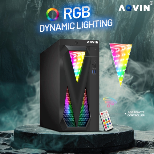 AQVIN InfinityLite Gaming PC Tower - RX 550 4GB, Intel Core i7, 32GB Memory, 1TB SSD, Win 10 Pro, Black + 24" Monitor, RGB by AQVIN - Refurbished condition - Image 5