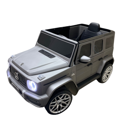 KidsVIP Kids Ride On Mercedes Benz G63 Matte Grey 12V Battery Powered Remote Control Electric Car: Rubber Wheels, 1 Leather Seat, Music Player, Lights