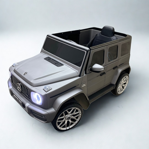 KidsVIP Kids Ride On Mercedes Benz G63 Matte Grey 12V Battery Powered Remote Control Electric Car: Rubber Wheels, 1 Leather Seat, Music Player, Lights
