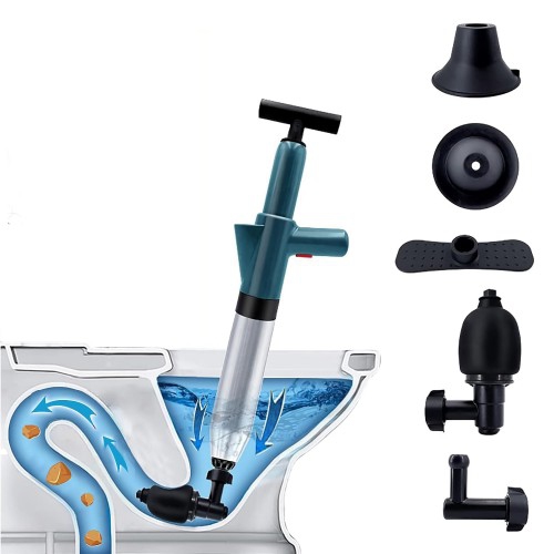 Manual Drain Cleaner, High Pressure Air Drain Blaster with 4 Unclogger Heads for Toilets, Bathroom, Kitchen