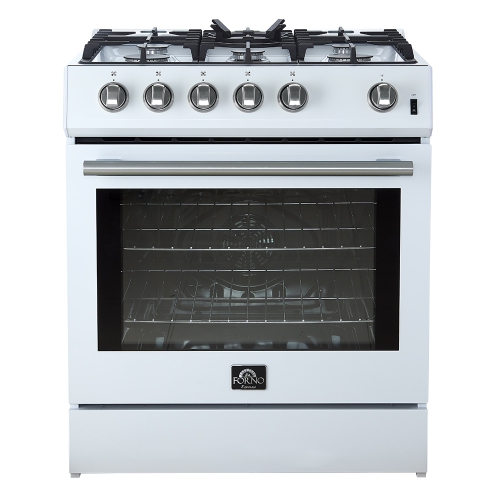 FORNO  Leonardo Espresso 30" Gas Range, 5 Burners, 39 500 Btu, 5 Cu.ft. Convection Oven In White 