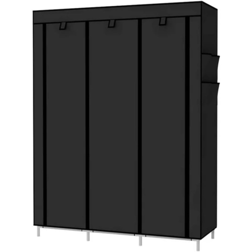 Livearty Portable Wardrobe Closet Clothes Organizer Non-Woven Fabric Cover with 6 Storage Shelves, 2 Hanging Sections and 4 Side Pockets,Black 130CM
