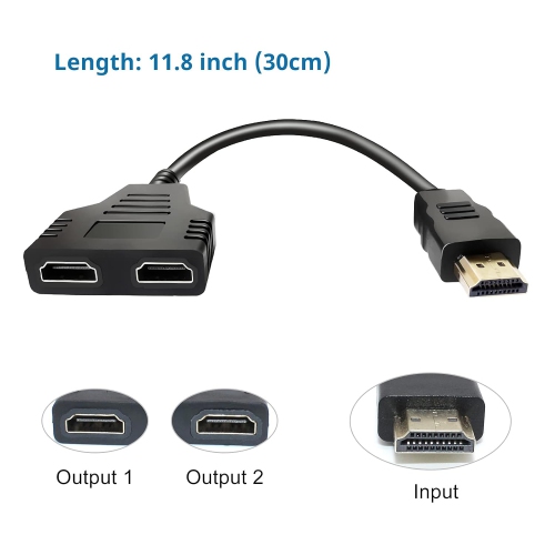 HDMI Splitter Adapter Cable - HDMI Splitter 1 in 2 Out HDMI Male to Dual HDMI Female 1 to 2 Way for HDMI HD, LED, LCD, TV, Support Two The Same TVs