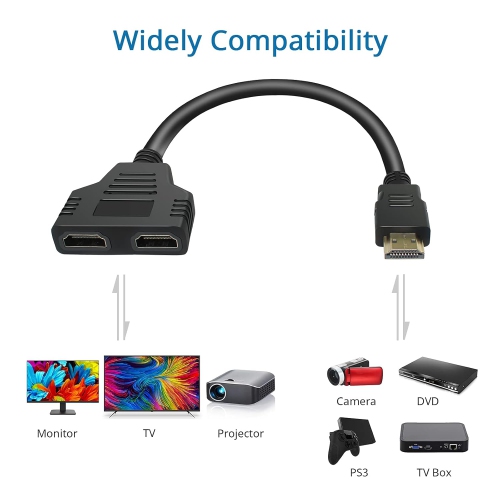 HDMI Splitter Adapter Cable - HDMI Splitter 1 in 2 Out HDMI Male to Dual HDMI Female 1 to 2 Way for HDMI HD, LED, LCD, TV, Support Two The Same TVs