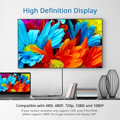 HDMI Splitter Adapter Cable - HDMI Splitter 1 in 2 Out HDMI Male to Dual HDMI Female 1 to 2 Way for HDMI HD, LED, LCD, TV, Support Two The Same TVs