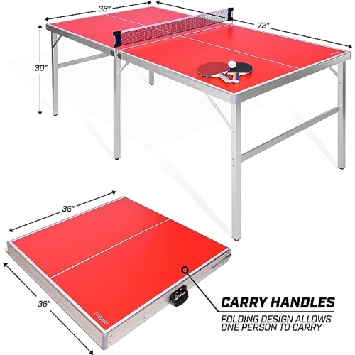 GoSports - Mid-Size Indoor/Outdoor Table Tennis Game Set - Red