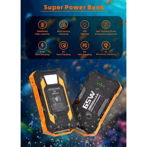 Chargeur portable robuste et portatif de 65 W 20&nbsp;000&nbsp;mAh de TUTT | Recharge sans fil Qi rapide | Lampe de poche d'urgence | Chargeur de