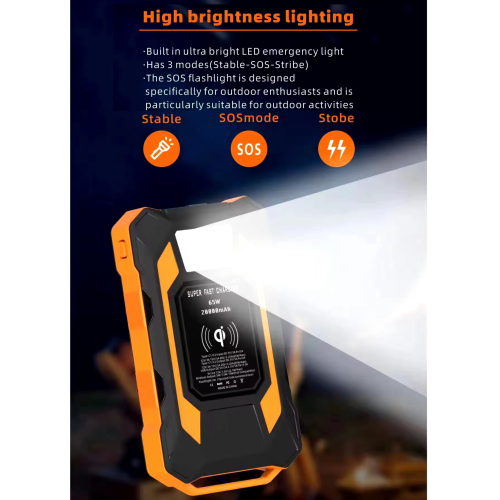 Chargeur portable robuste et portatif de 65 W 20&nbsp;000&nbsp;mAh de TUTT | Recharge sans fil Qi rapide | Lampe de poche d'urgence | Chargeur de