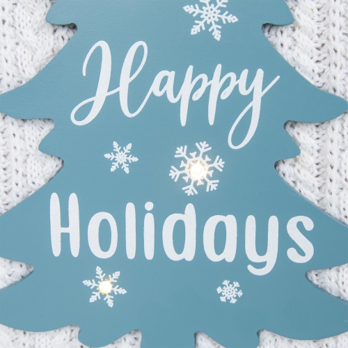 Art mural texturé «&nbsp;Happy Holidays Christmas Tree&nbsp;» avec tricot à mailles torsadées - 12&nbsp;po