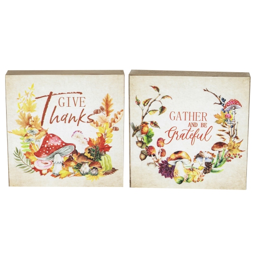 Give Thanks and Be Grateful Fall Harvest Signs - 4.75" - Set of 2