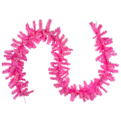 Pre-Lit Artificial Pine Christmas Garland - 9' - Pink - Clear Lights