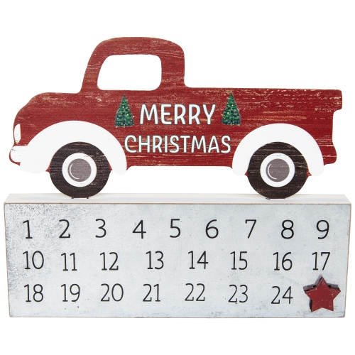 Calendrier de l'Avent en bois Merry Christmas Truck - 9 po