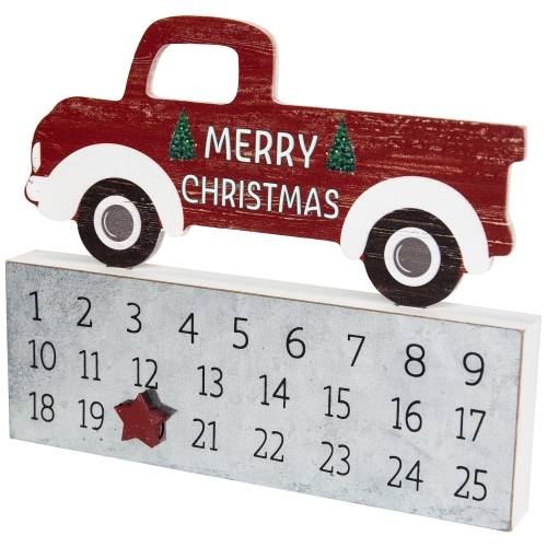 Calendrier de l'Avent en bois Merry Christmas Truck - 9 po
