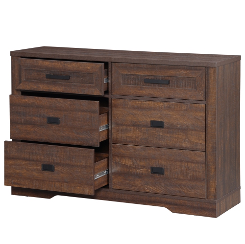 WAMPAT Dresser for Bedroom with 6 Drawers,Farmhouse Modern Closet Storage Organizer, Chest of Drawers with Metal Handles, Wood Dresser for Liviing