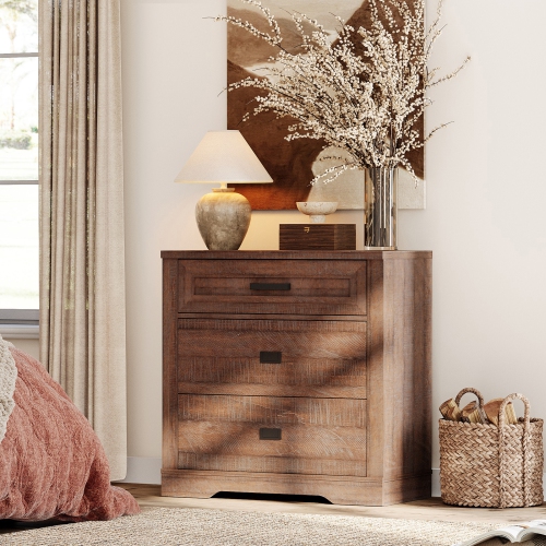 WAMPAT Dresser for Kids Bedroom with 3 Drawers, Dressers with Wide Chest of Drawers, Farmhouse Modern Wooden Closet Storage Organizer, Small Nursery,