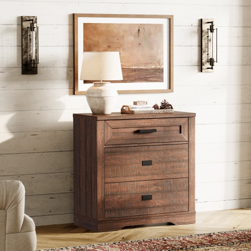 WAMPAT Dresser for Kids Bedroom with 3 Drawers, Dressers with Wide Chest of Drawers, Farmhouse Modern Wooden Closet Storage Organizer, Small Nursery,