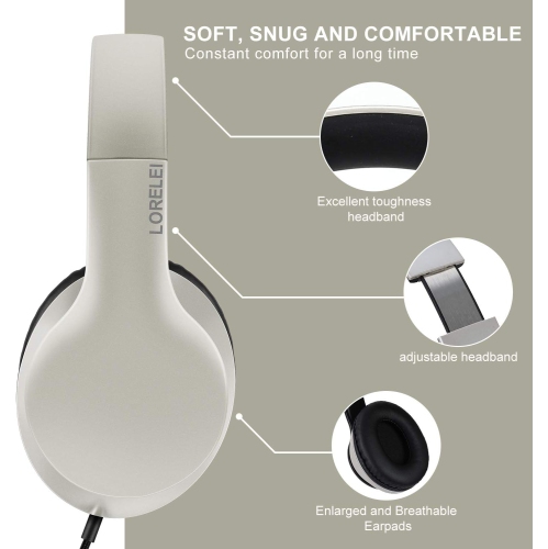 Over-Ear Headphones with Microphone, Lightweight Foldable & Portable Stereo Bass Headphones, Wired Headphones for Smartphone Tablet MP3,Champagne Gold