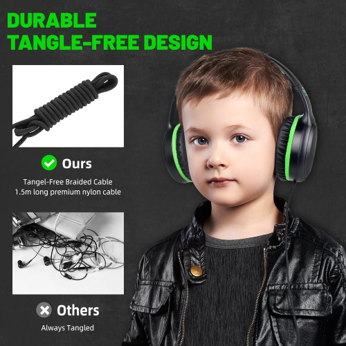 Casque d'écoute filaire pour enfants Casque d'écoute stéréo pliable avec 4.11&nbsp;pi SANS enchevêtrement pour jeunes adultes Casque d'écoute pour PC