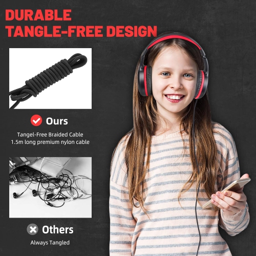 Casque d'écoute filaire pour enfants Casque d'écoute stéréo pliable avec 4.12 pi SANS enchevêtrement pour jeunes adultes Casque d'écoute pour PC