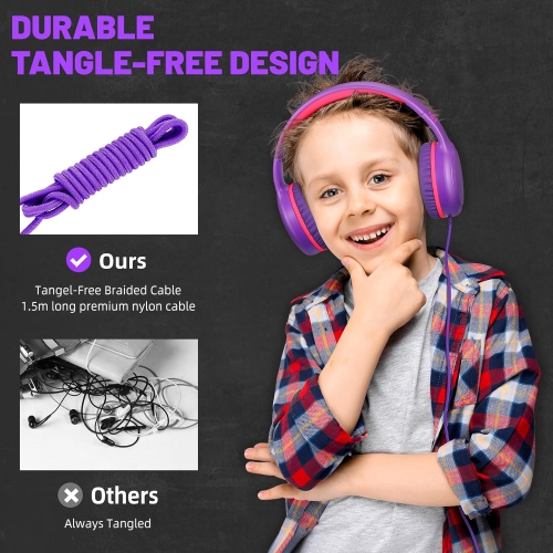 Wired Headphones for kids Stereo Folding over ear headphones with 4.14 ft NO-Tangle cord for toddler adults On Ear headphones for PC phone computer