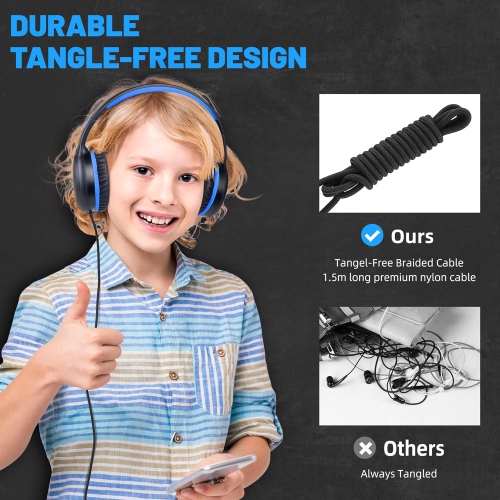 Wired Headphones for kids Stereo Folding over ear headphones with 4.10 ft NO-Tangle cord for toddler adults On Ear headphones for PC phone computer