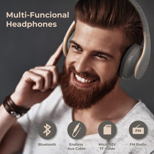 Bluetooth Headphones Over Ear, Wireless Headphones with Microphone, Foldable Headphone, Soft Memory Foam Earmuffs, FM Radio for